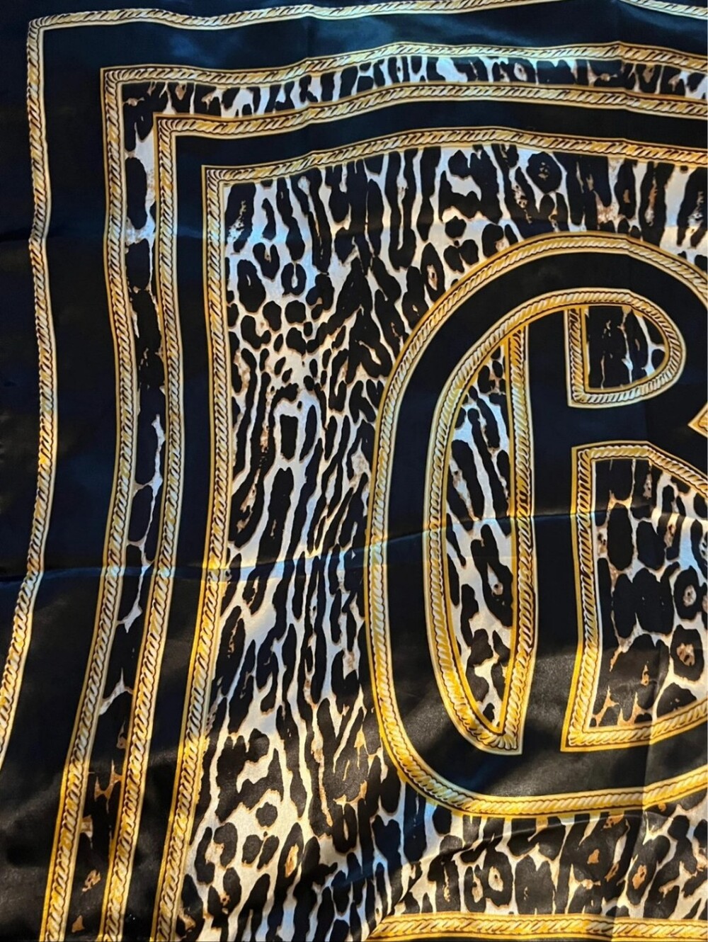 Designer-Inspired Leopard Print Silk Scarf with Gold Trim - Black/White (NWOT) - Picture 2 of 7